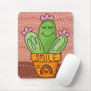 Boho Cactus Smile Cute Rainbow Mouse Pad