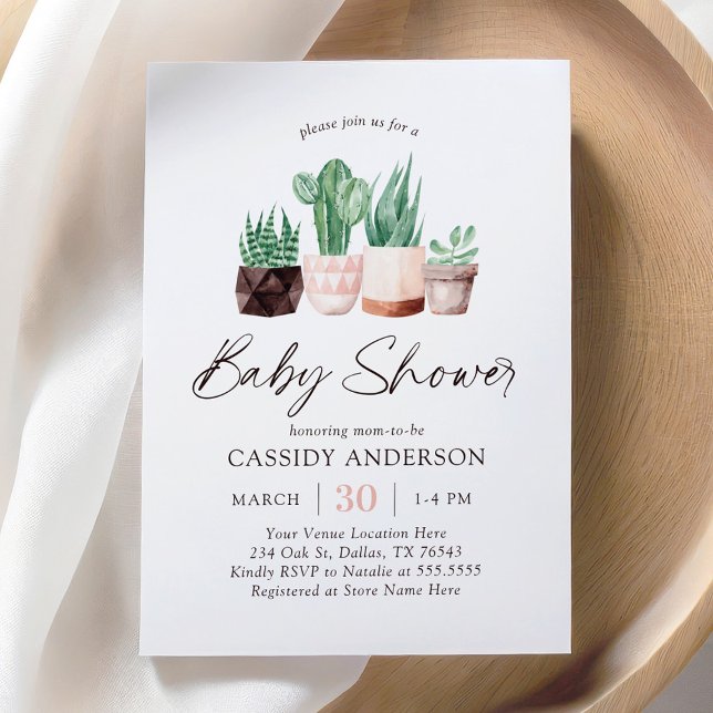 Boho Cactus Succulent Baby Shower Invitation (Creator Uploaded)