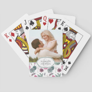 Boho Cactus, Succulent & Floral - Wedding Photo Playing Cards
