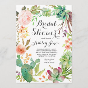 Boho  cactus  succulents Bridal Shower Invitation