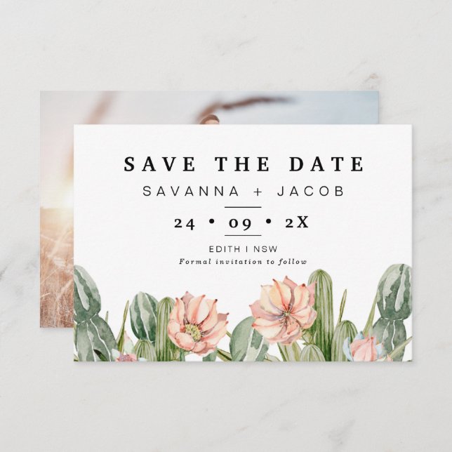 Boho Cactus Succulents Wedding Save The Date Card (Front/Back)