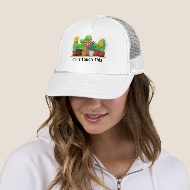 BOHO Cactus Succulents White Trucker Hat (In Situ)