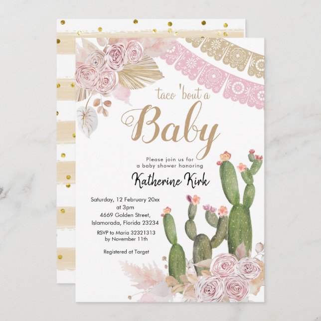 Boho Cactus Taco 'bout a Baby Invitation (Front/Back)