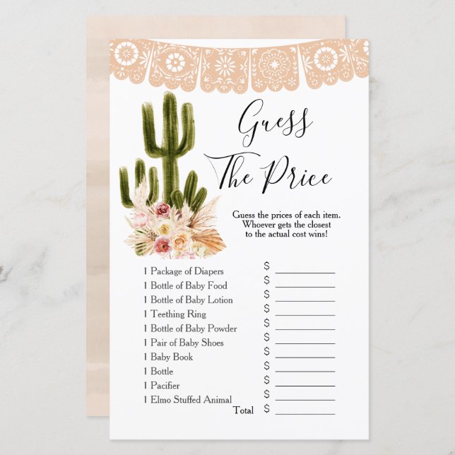 Boho Cactus Taco bout Love Guess the price Game (Front/Back)