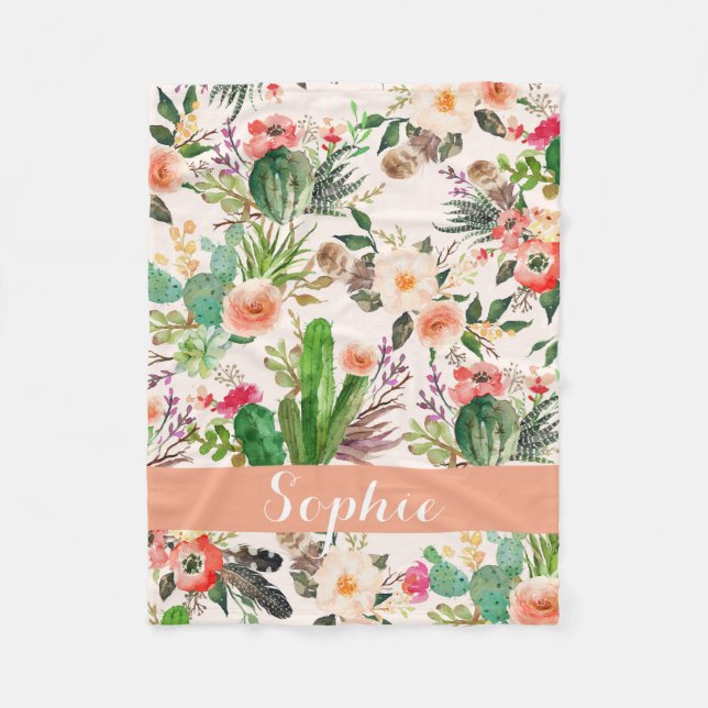Boho cactus watercolor customised blanket (Front)