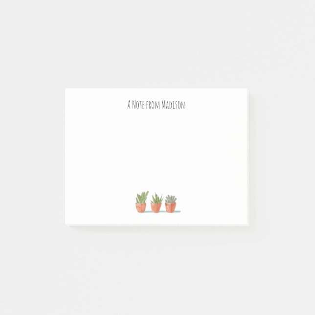 Boho Cactus Watercolor Potted Plant Monogram Post-it Notes (Front)