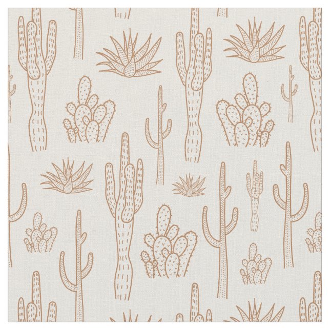 Boho Cactus Western Southern Desert Warm Neutral Fabric (Close Up)