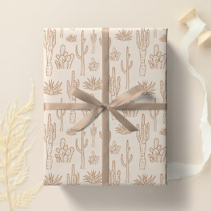 Boho Cactus Western Southern Desert Warm Neutral Wrapping Paper