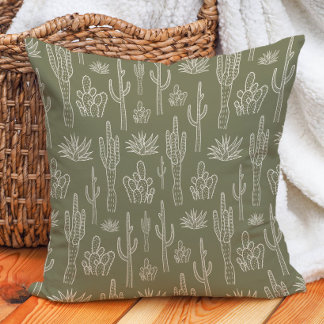 Boho Cactus Western Southern Neutral Moss Green Cushion
