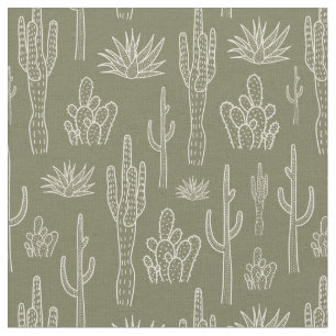 Boho Cactus Western Southern Neutral Moss Green Fabric