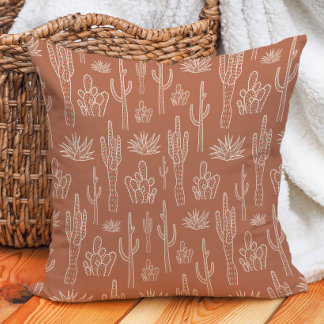 Boho Cactus Western Southern Warm Neutral Clay Cushion