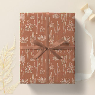 Boho Cactus Western Southern Warm Neutral Clay Wrapping Paper