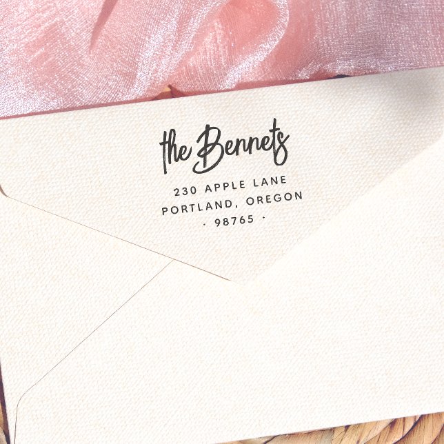 Boho Calligraphy Family Name & Return Address Rubber Stamp (Rubber Stamp Mock-up)