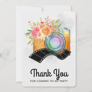 Boho Camera & Florals Watercolor Thank You Card