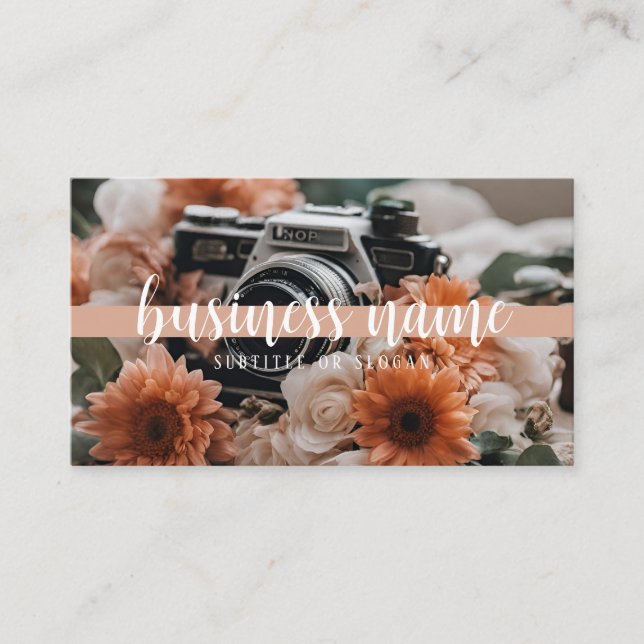 Boho Camera & Flowers Business Card (Front)