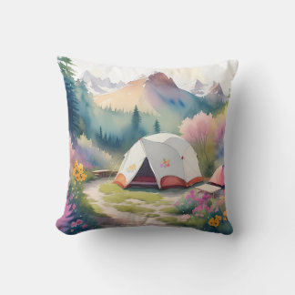 Boho Camp Site-Camping Watercolor Summer Cushion