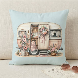 Boho Camper with Floral Wreath & Pastels Pink Cushion
