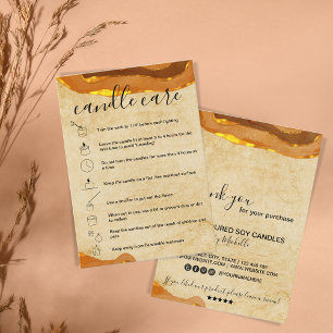 Boho Candle Care Instructions Card Add Your Logo