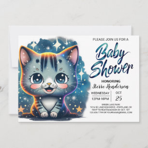 Boho Cat Custom Boy Baby Shower Invitation
