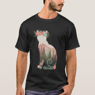 Boho cat Plants Tshirt Women Girl Men Flowers Kitt