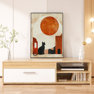 Boho Cat Silhouette | Abstract Sun Minimalist Deco Canvas Print