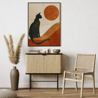 Boho Cat Silhouette | Sunset Abstract Minimalist Canvas Print