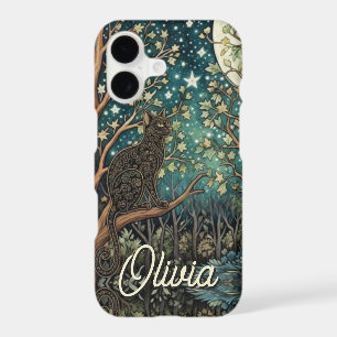 Boho cat starry night sky woodland forest