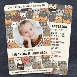 Boho Cats Custom Modern Photo Child Identification ID Badge