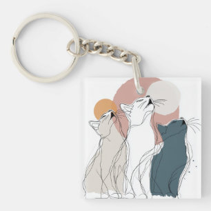 Boho Cats Howling Square Key Fob