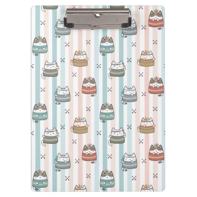  Boho Cats Tribal Pattern  Clipboard (Front)