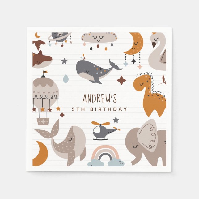 Boho Celestial Animals Bohemian Rainbow Kid Party  Napkin (Front)