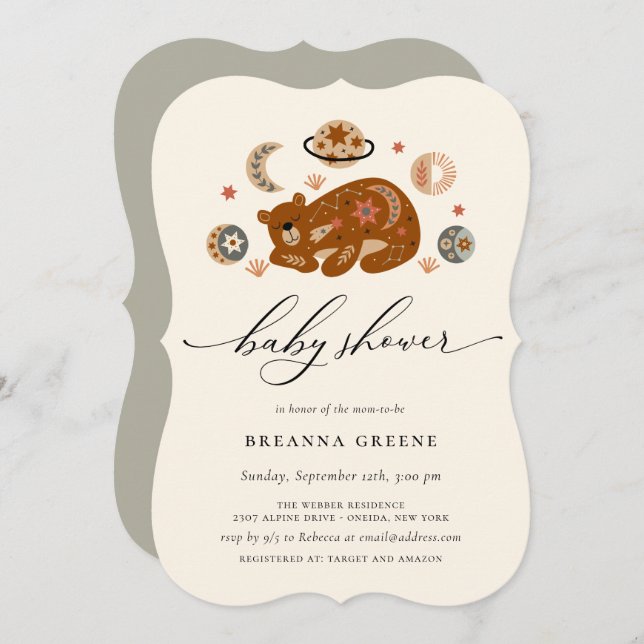 Boho Celestial Bear Baby Shower Invitation (Front/Back)