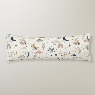 Boho Celestial Body Pillow Neutral Moon and Star