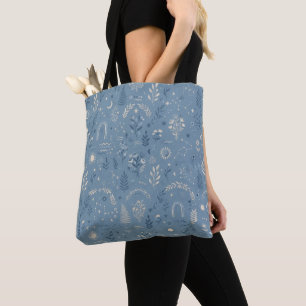 Boho Celestial Botanical Dusty Blue Canvas Accesso Tote Bag
