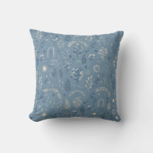 Boho Celestial Botanical Dusty Blue Cushion