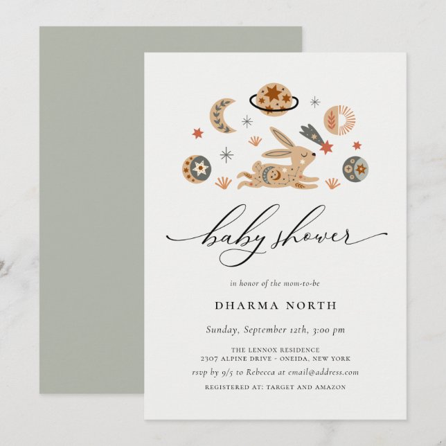 Boho Celestial Bunny Baby Shower Invitation (Front/Back)