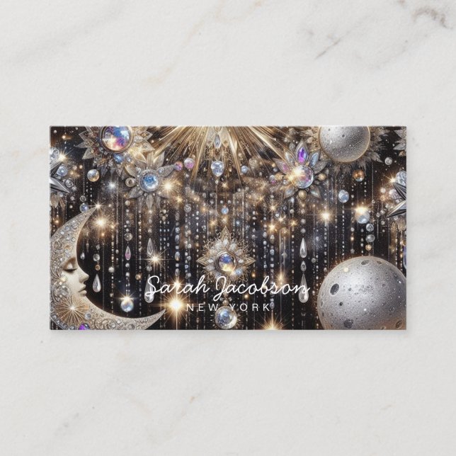 Boho Celestial Business Card – Cosmic Night Sky (Front)