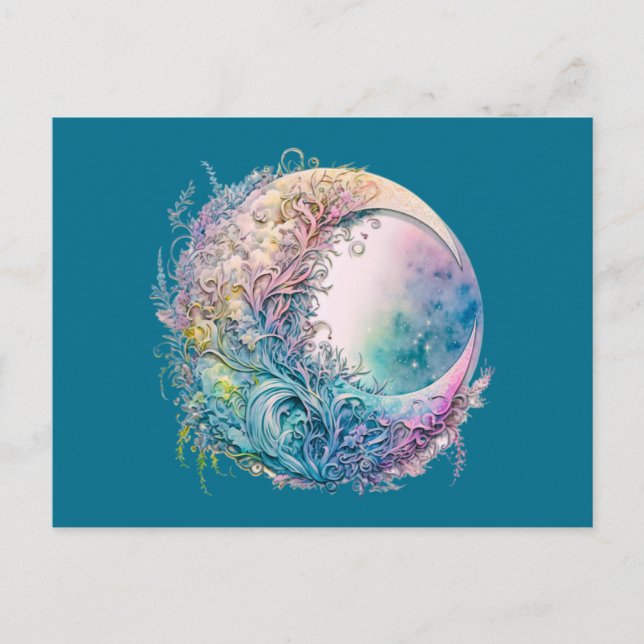 Boho Celestial Crescent Moon Green Halloween Holiday Postcard (Front)