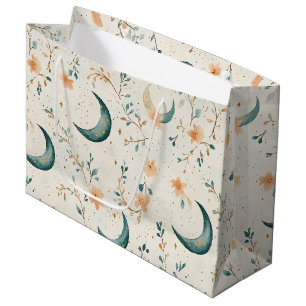 Boho Celestial Floral Moon Pattern (1) Large Gift Bag