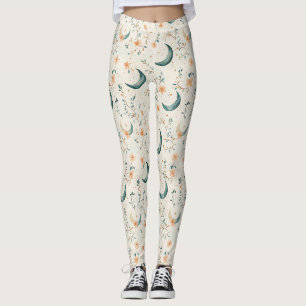 Boho Celestial Floral Moon Pattern (1) Leggings