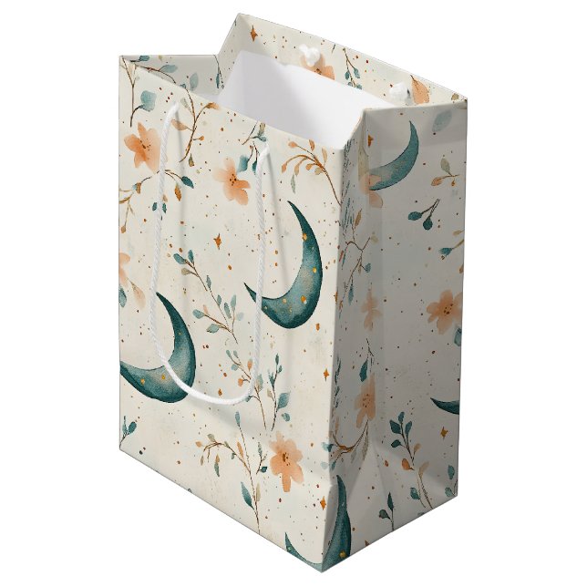 Boho Celestial Floral Moon Pattern (1) Medium Gift Bag (Front Angled)