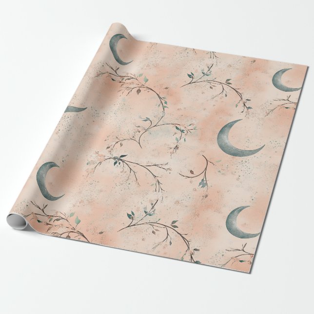 Boho Celestial Floral Moon Pattern (3) Wrapping Paper (Unrolled)
