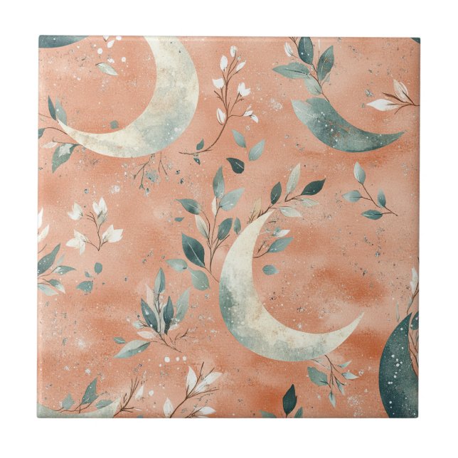 Boho Celestial Floral Moon Pattern (5) Tile (Front)