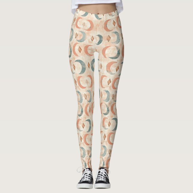 Boho Celestial Floral Moon Pattern (6) Leggings (Front)