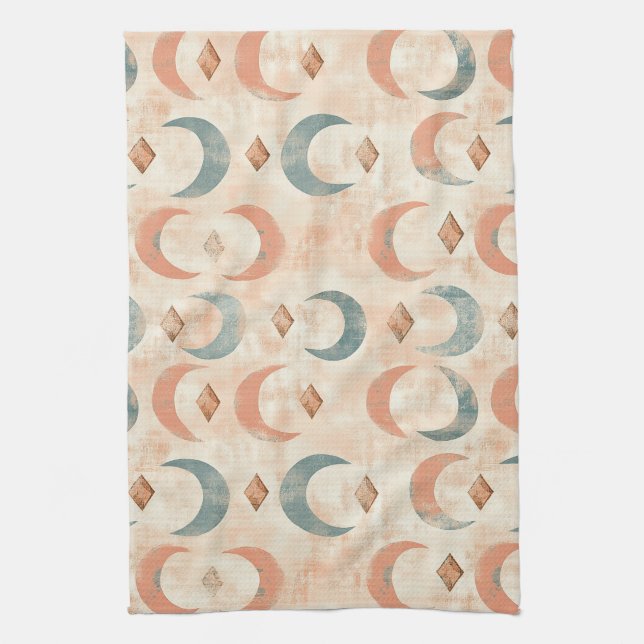 Boho Celestial Floral Moon Pattern (6) Tea Towel (Vertical)