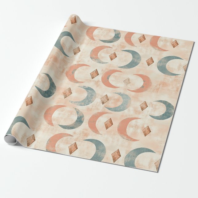 Boho Celestial Floral Moon Pattern (6) Wrapping Paper (Unrolled)