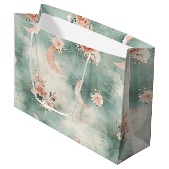 Boho Celestial Floral Moon Pattern (7) Large Gift Bag (Front Angled)