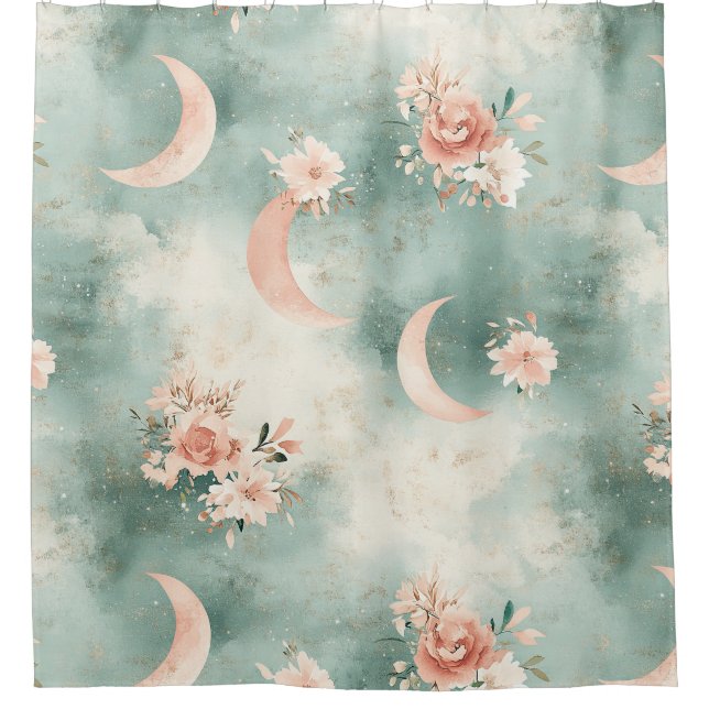 Boho Celestial Floral Moon Pattern (7) Shower Curtain (Front)