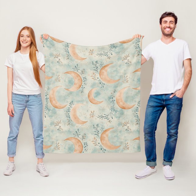 Boho Celestial Floral Moon Pattern (8) Fleece Blanket (In Situ)