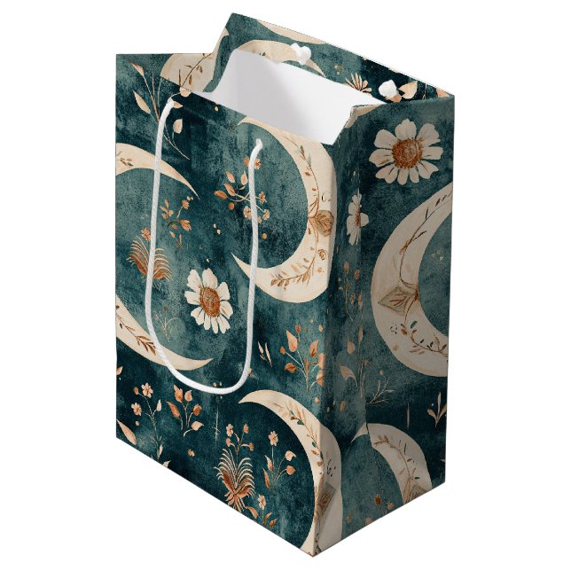 Boho Celestial Floral Moon Pattern (9) Medium Gift Bag (Front Angled)
